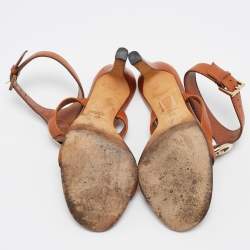 Pre Owned Gucci Brown Leather Ankle Strap Sandals Size 37