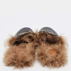 Pre Owned Gucci Black Leather Fur Lined Princetown Flat Mules Size 40