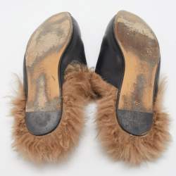 Pre Owned Gucci Black Leather Fur Lined Princetown Flat Mules Size 40