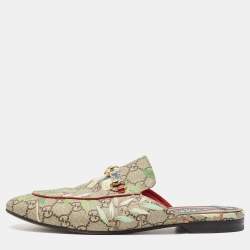 Gucci Beige/Grey Canvas Princetown Mules Size 39.5 