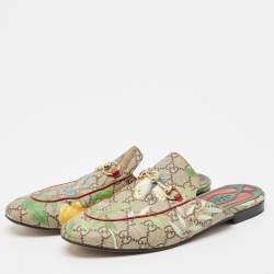 Gucci Beige/Grey Canvas Princetown Mules Size 39.5 
