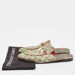 Gucci Beige/Grey Canvas Princetown Mules Size 39.5 