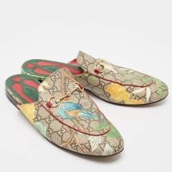 Gucci Beige/Grey Canvas Princetown Mules Size 39.5 
