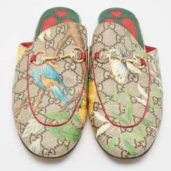 Gucci Beige/Grey Canvas Princetown Mules Size 39.5 