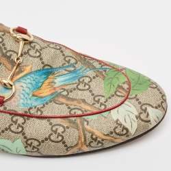 Gucci Beige/Grey Canvas Princetown Mules Size 39.5 