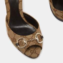Gucci Beige/Brown GG Canvas and Leather New Hollywood Horsebit Slides Size 39