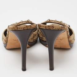 Gucci Beige/Brown GG Canvas and Leather New Hollywood Horsebit Slides Size 39