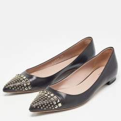 Gucci Black Leather Coline Studded Ballet Flats Size 38