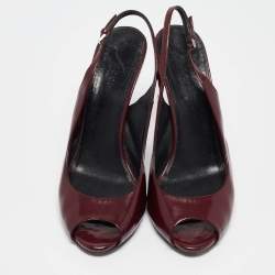 Gucci Burgundy Patent Leather Peep Toe Slingback Pumps Size 38.5