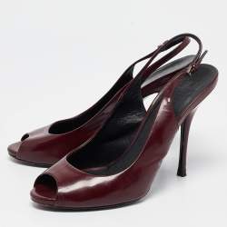 Gucci Burgundy Patent Leather Peep Toe Slingback Pumps Size 38.5