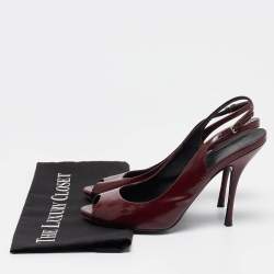 Gucci Burgundy Patent Leather Peep Toe Slingback Pumps Size 38.5