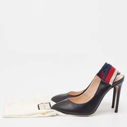 Pre Owned Gucci Black Leather Sylvie Web Slingback Pumps Size 37