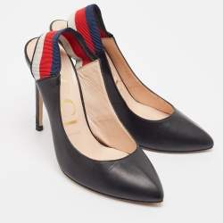Pre Owned Gucci Black Leather Sylvie Web Slingback Pumps Size 37