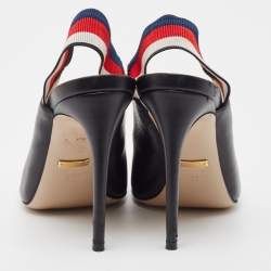 Pre Owned Gucci Black Leather Sylvie Web Slingback Pumps Size 37