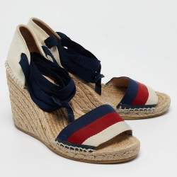 Gucci Tricolor Canvas Lilibeth Espadrille Sandals Size 37