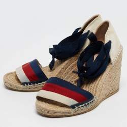 Gucci Tricolor Canvas Lilibeth Espadrille Sandals Size 37