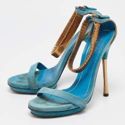 Gucci Blue Suede Kelis Ankle Strap Sandals Size 38