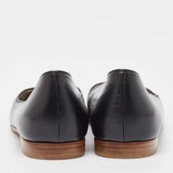 مملوكة مسبقًا Gucci Black Perforated GG Leather Ballet Flats Size 38