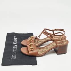 Gucci Brown Leather Horsebit T-Strap Sandals Size 37.5