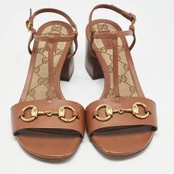 Gucci Brown Leather Horsebit T-Strap Sandals Size 37.5