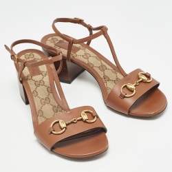 Gucci Brown Leather Horsebit T-Strap Sandals Size 37.5