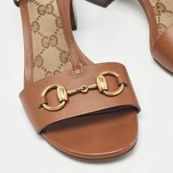Gucci Brown Leather Horsebit T-Strap Sandals Size 37.5