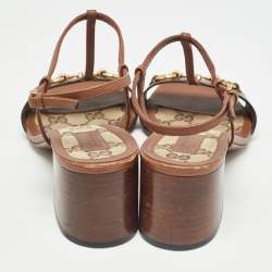 Gucci Brown Leather Horsebit T-Strap Sandals Size 37.5