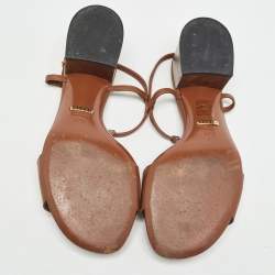 Gucci Brown Leather Horsebit T-Strap Sandals Size 37.5