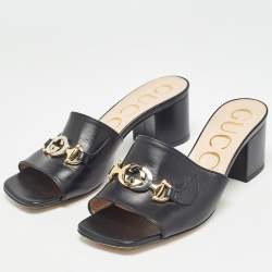 Gucci Black Leather Zumi Sandals Size 37