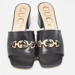 Gucci Black Leather Zumi Sandals Size 37