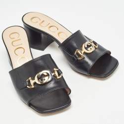 Gucci Black Leather Zumi Sandals Size 37