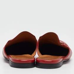 Pre Owned Gucci Red Leather Princetown Flat Mules Size 37.5 