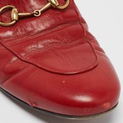 Pre Owned Gucci Red Leather Princetown Flat Mules Size 37.5 