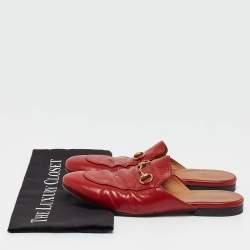 Pre Owned Gucci Red Leather Princetown Flat Mules Size 37.5 