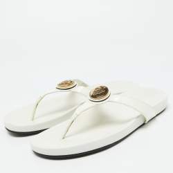 Pre Owned Gucci White Patent Leather Hysteria Thong Flat Slide Sandals Size 38.5