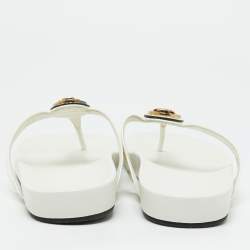 Pre Owned Gucci White Patent Leather Hysteria Thong Flat Slide Sandals Size 38.5