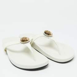 Pre Owned Gucci White Patent Leather Hysteria Thong Flat Slide Sandals Size 38.5