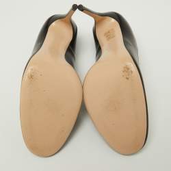 Pre Owned Gucci Black Scalloped Leather Pearl Embellished Pumps Size 37.5