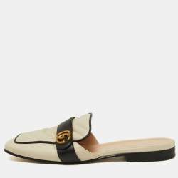 Gucci Black/Cream Quilted Leather GG Flat Mules Size 38