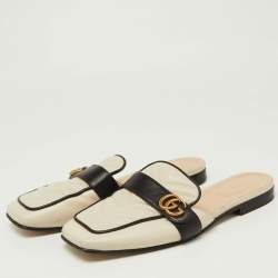 Gucci Black/Cream Quilted Leather GG Flat Mules Size 38