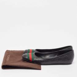 Pre Owned Gucci Black Guccissima Leather Web Detail Ballet Flats Size 37