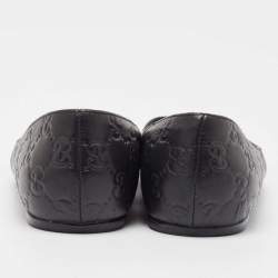 Pre Owned Gucci Black Guccissima Leather Web Detail Ballet Flats Size 37