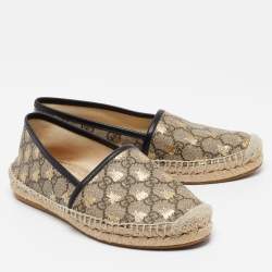 Pre Owned Gucci Beige/Gold  GG Supreme Canvas Bee Espadrilles Size 37.5
