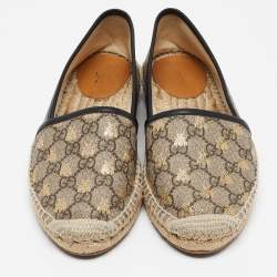 Pre Owned Gucci Beige/Gold  GG Supreme Canvas Bee Espadrilles Size 37.5