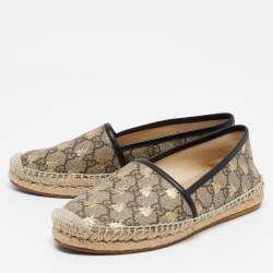 Pre Owned Gucci Beige/Gold  GG Supreme Canvas Bee Espadrilles Size 37.5