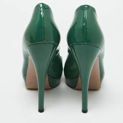 Pre Owned Gucci Green Patent Leather Peep Toe Platform Pumps Size 39