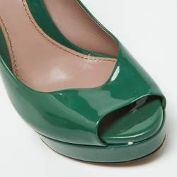 Pre Owned Gucci Green Patent Leather Peep Toe Platform Pumps Size 39