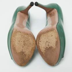 Pre Owned Gucci Green Patent Leather Peep Toe Platform Pumps Size 39