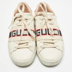 Gucci White/Red Leather Ace Gucci Band Low Top Sneakers Size 34