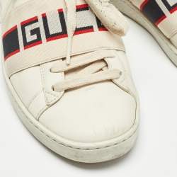 Gucci White/Red Leather Ace Gucci Band Low Top Sneakers Size 34